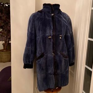 Zuki Fur Coat Royal Blue With Black Trim